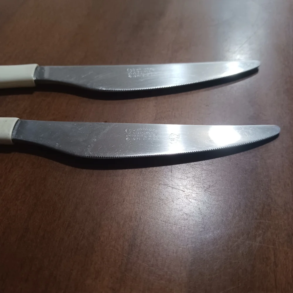 2 1971 Casualware Stainless Imperial Butter Knives White Stainless Silverware